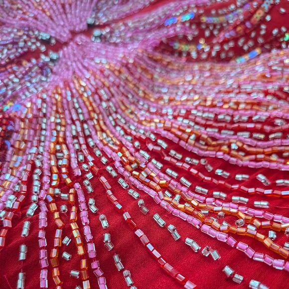 Alyce Prom Dress Maxi Gown XS Red Silk Princess Glam Strapless Y2K Bead Pink - Picture 2 of 16